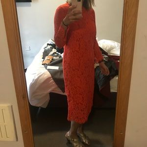 Ganni orange lace midi dress